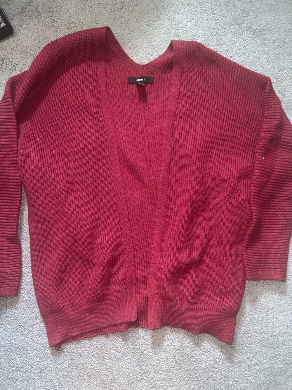 Forever 21 Burgundy Open-Front Knit Cardigan